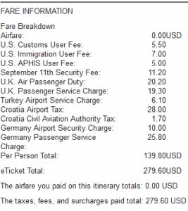 Zina 279 flight cost