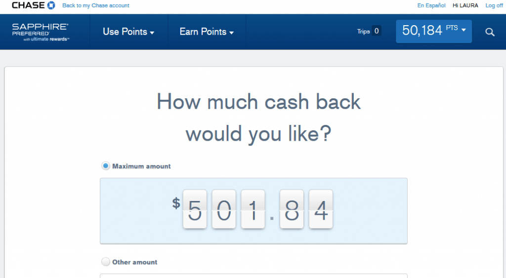 Cash back option