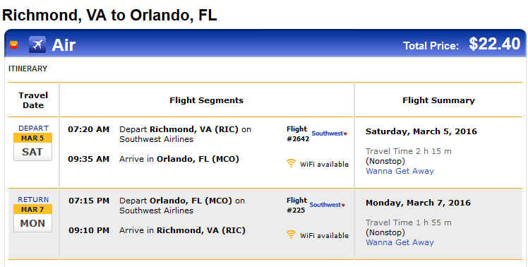 Spring Training Flights - cost