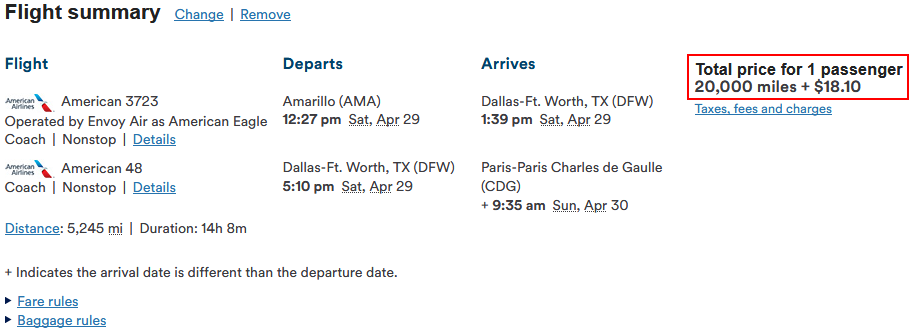 Alaska miles with American Airlines to Paris