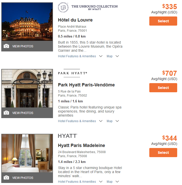 Paris Hotels without Points