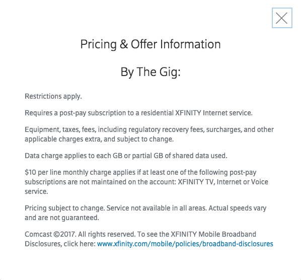 Xfinity by the gig terms